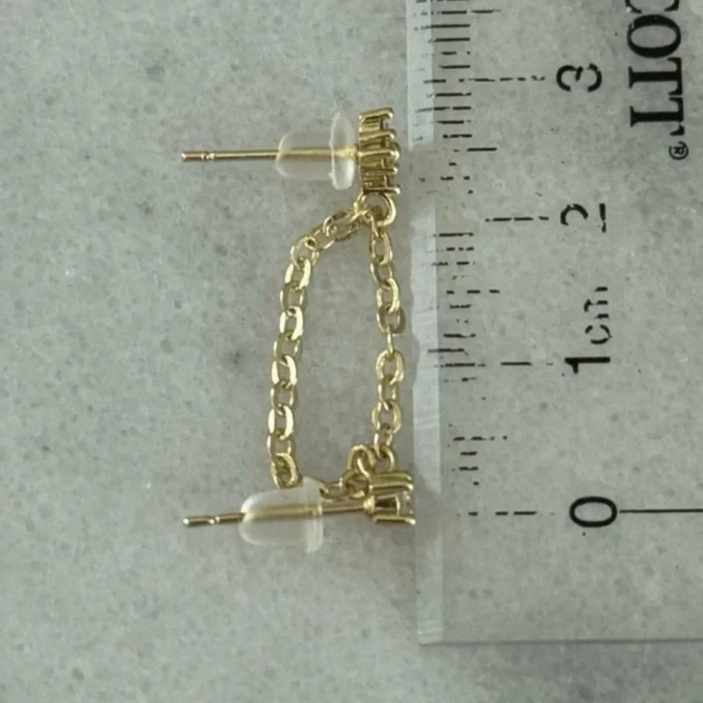 Gold Flower Crystal Double Chain Huggie Earrings 

Brand New - Picture 2 of 5